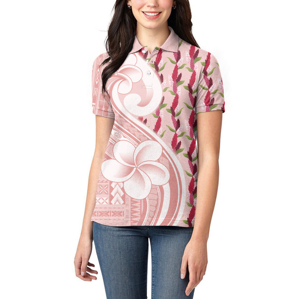 Samoa Teuila Women Polo Shirt Pink Samoan Siapo Motifs