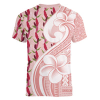 Samoa Teuila Women V-Neck T-Shirt Pink Samoan Siapo Motifs