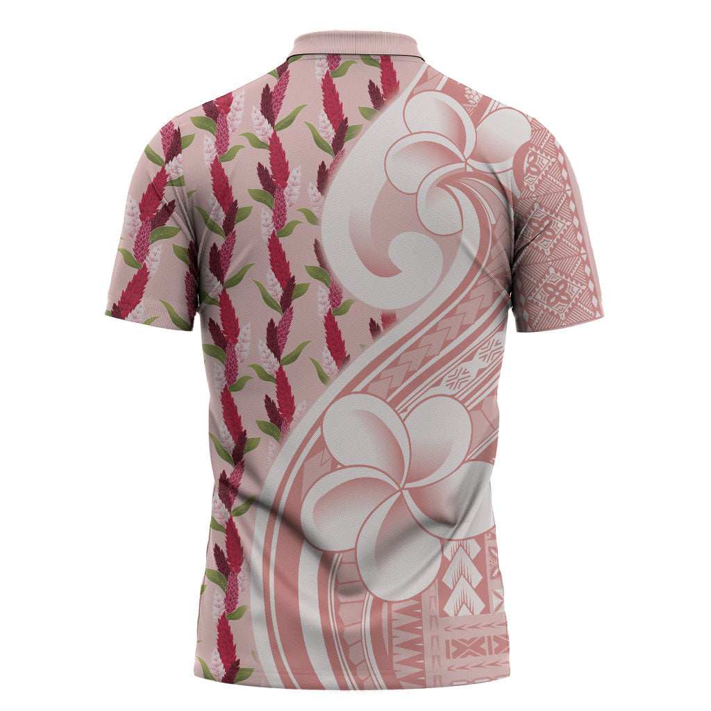 Samoa Teuila Zipper Polo Shirt Pink Samoan Siapo Motifs