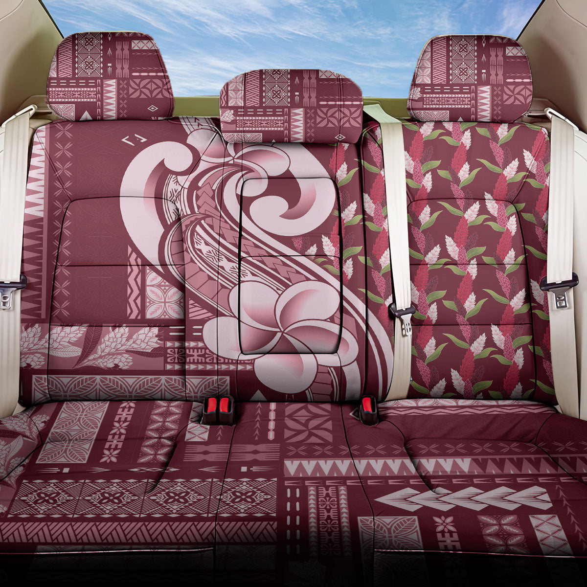 Samoa Teuila Back Car Seat Cover Maroon Samoan Siapo Motifs LT05 One Size Maroon - Polynesian Pride
