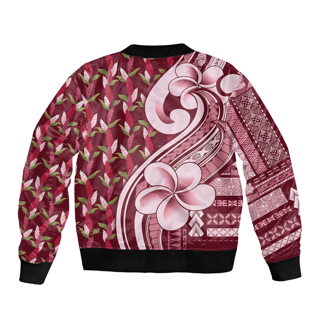 Samoa Teuila Bomber Jacket Maroon Samoan Siapo Motifs