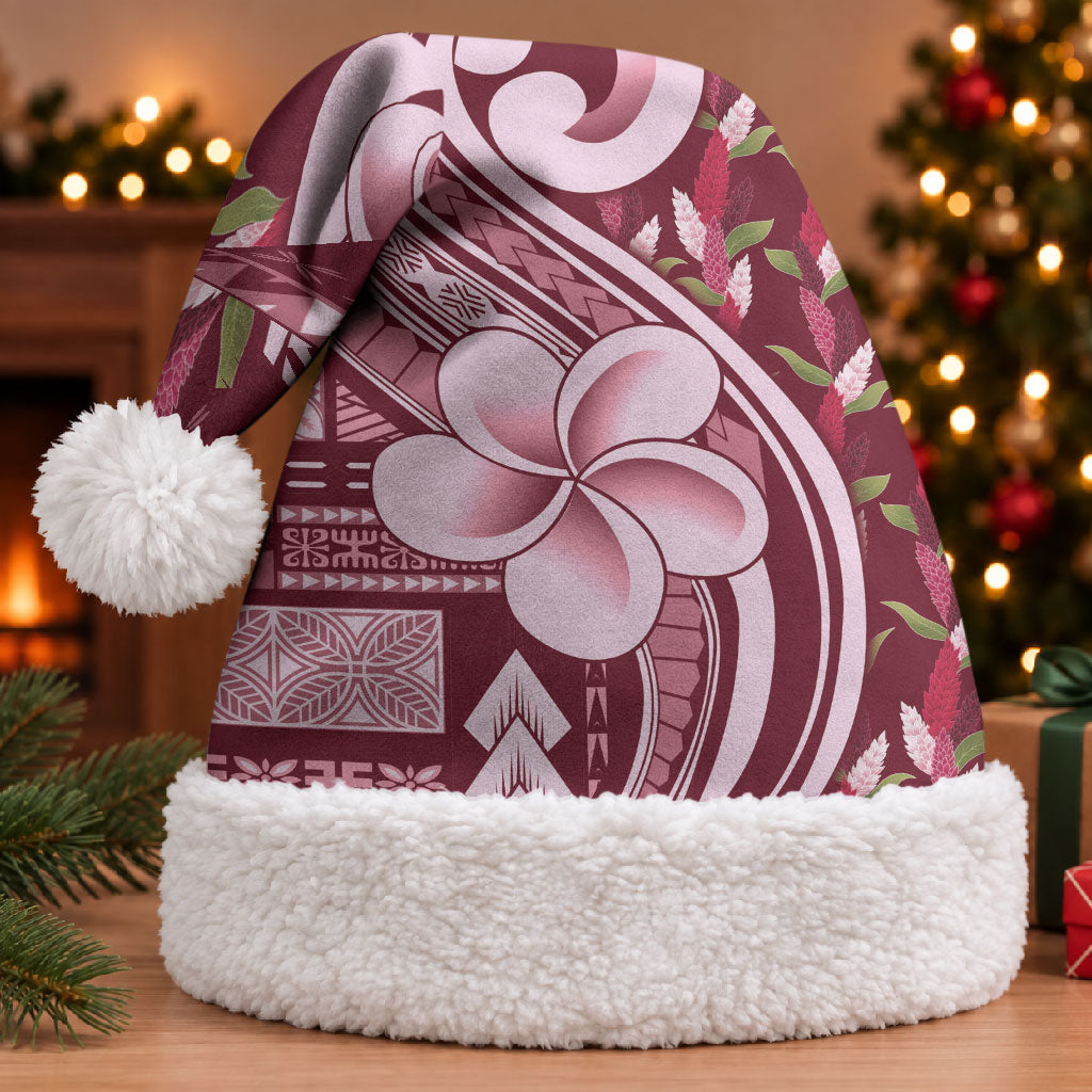 Samoa Teuila Christmas Santa Hat Maroon Samoan Siapo Motifs LT05 With Fur Maroon - Polynesian Pride
