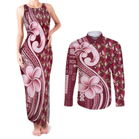 Samoa Teuila Couples Matching Tank Maxi Dress and Long Sleeve Button Shirt Maroon Samoan Siapo Motifs
