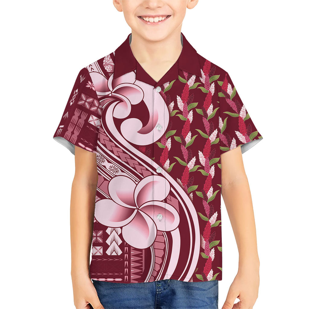 Samoa Teuila Family Matching Off The Shoulder Long Sleeve Dress and Hawaiian Shirt Maroon Samoan Siapo Motifs