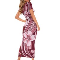 Samoa Teuila Family Matching Short Sleeve Bodycon Dress and Hawaiian Shirt Maroon Samoan Siapo Motifs