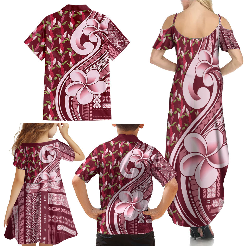 Samoa Teuila Family Matching Summer Maxi Dress and Hawaiian Shirt Maroon Samoan Siapo Motifs