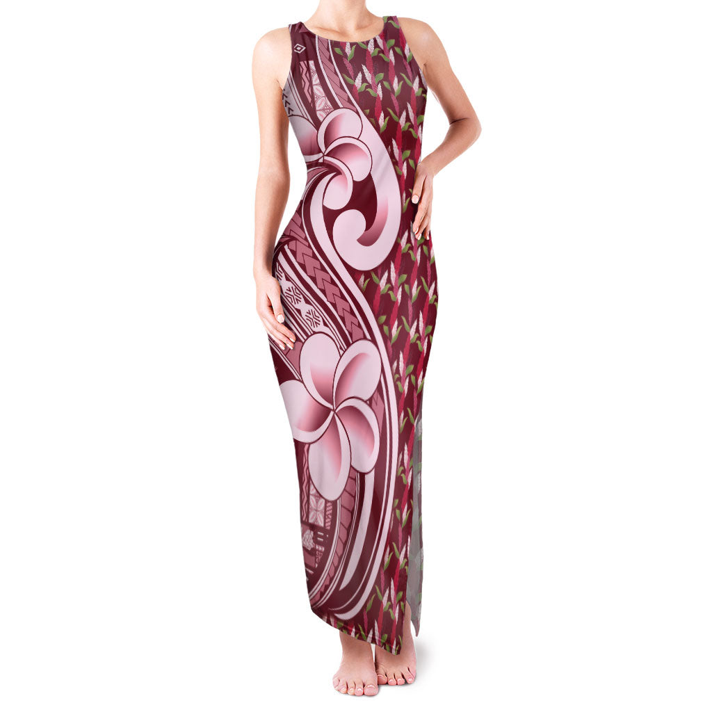 Samoa Teuila Family Matching Tank Maxi Dress and Hawaiian Shirt Maroon Samoan Siapo Motifs