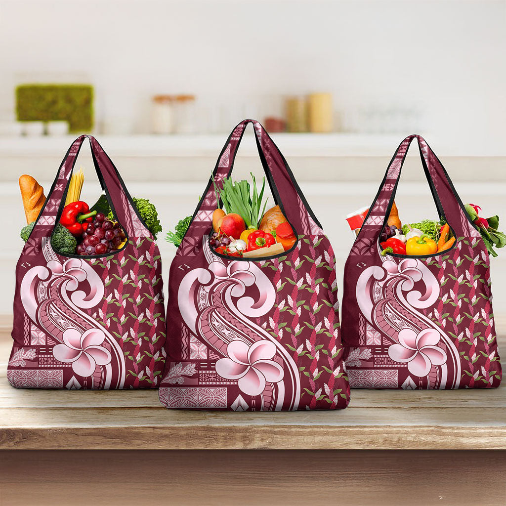 Samoa Teuila Grocery Bag Maroon Samoan Siapo Motifs