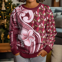 Samoa Teuila Kid Ugly Christmas Sweater Maroon Samoan Siapo Motifs