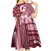 Samoa Teuila Kid Short Sleeve Dress Maroon Samoan Siapo Motifs