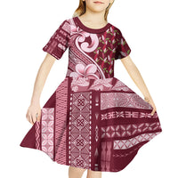 Samoa Teuila Kid Short Sleeve Dress Maroon Samoan Siapo Motifs