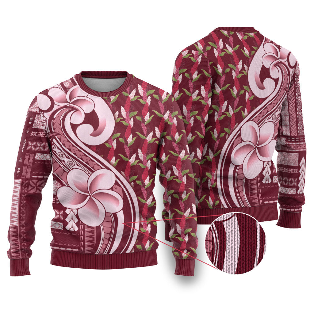 Samoa Teuila Ugly Christmas Sweater Maroon Samoan Siapo Motifs