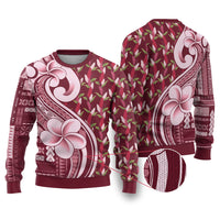 Samoa Teuila Ugly Christmas Sweater Maroon Samoan Siapo Motifs