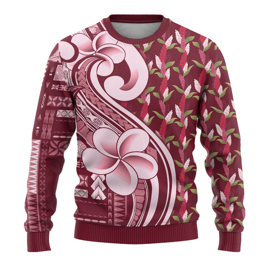 Samoa Teuila Ugly Christmas Sweater Maroon Samoan Siapo Motifs