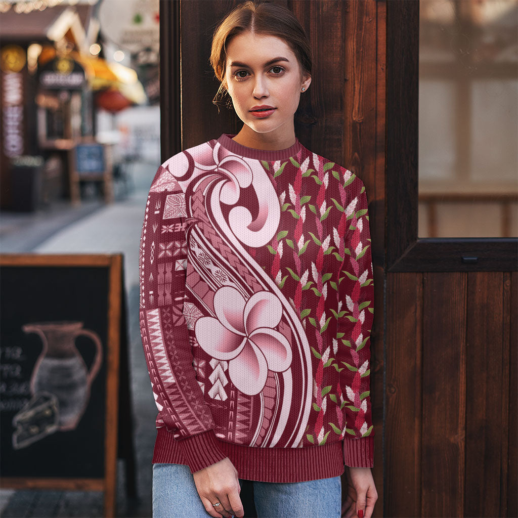Samoa Teuila Ugly Christmas Sweater Maroon Samoan Siapo Motifs