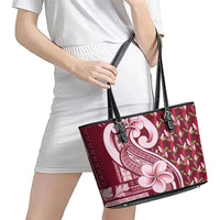 Samoa Teuila Leather Tote Bag Maroon Samoan Siapo Motifs