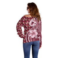 Samoa Teuila Off Shoulder Sweater Maroon Samoan Siapo Motifs