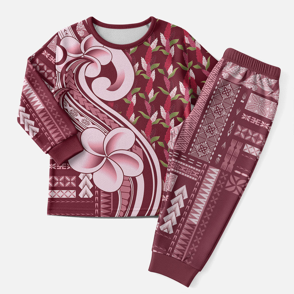Samoa Teuila Christmas Pajama Set Maroon Samoan Siapo Motifs