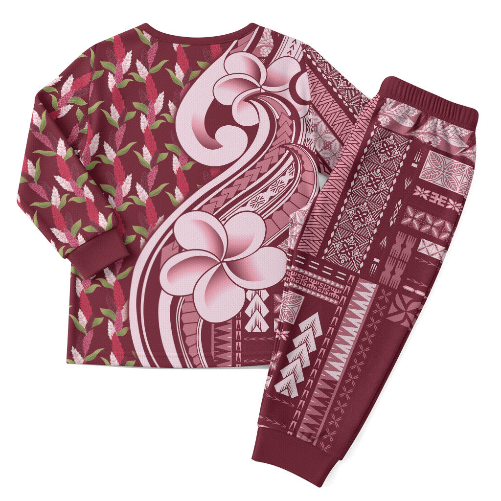 Samoa Teuila Christmas Pajama Set Maroon Samoan Siapo Motifs