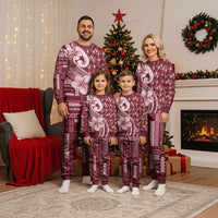 Samoa Teuila Christmas Pajama Set Maroon Samoan Siapo Motifs