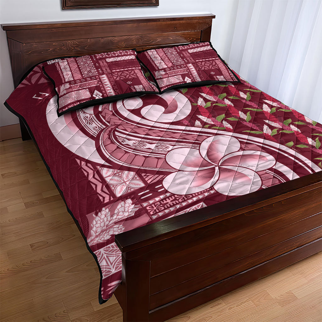 Samoa Teuila Quilt Bed Set Maroon Samoan Siapo Motifs