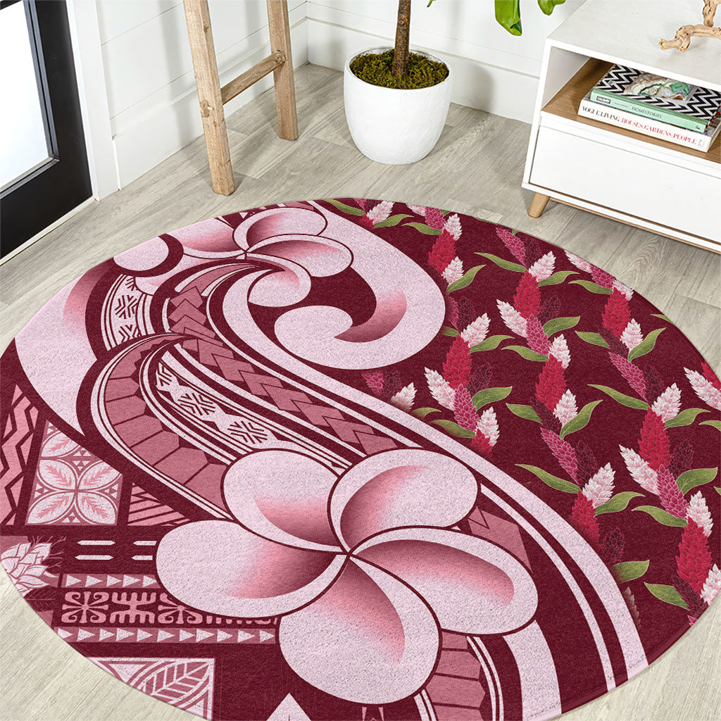 Samoa Teuila Round Carpet Maroon Samoan Siapo Motifs LT05 Maroon - Polynesian Pride
