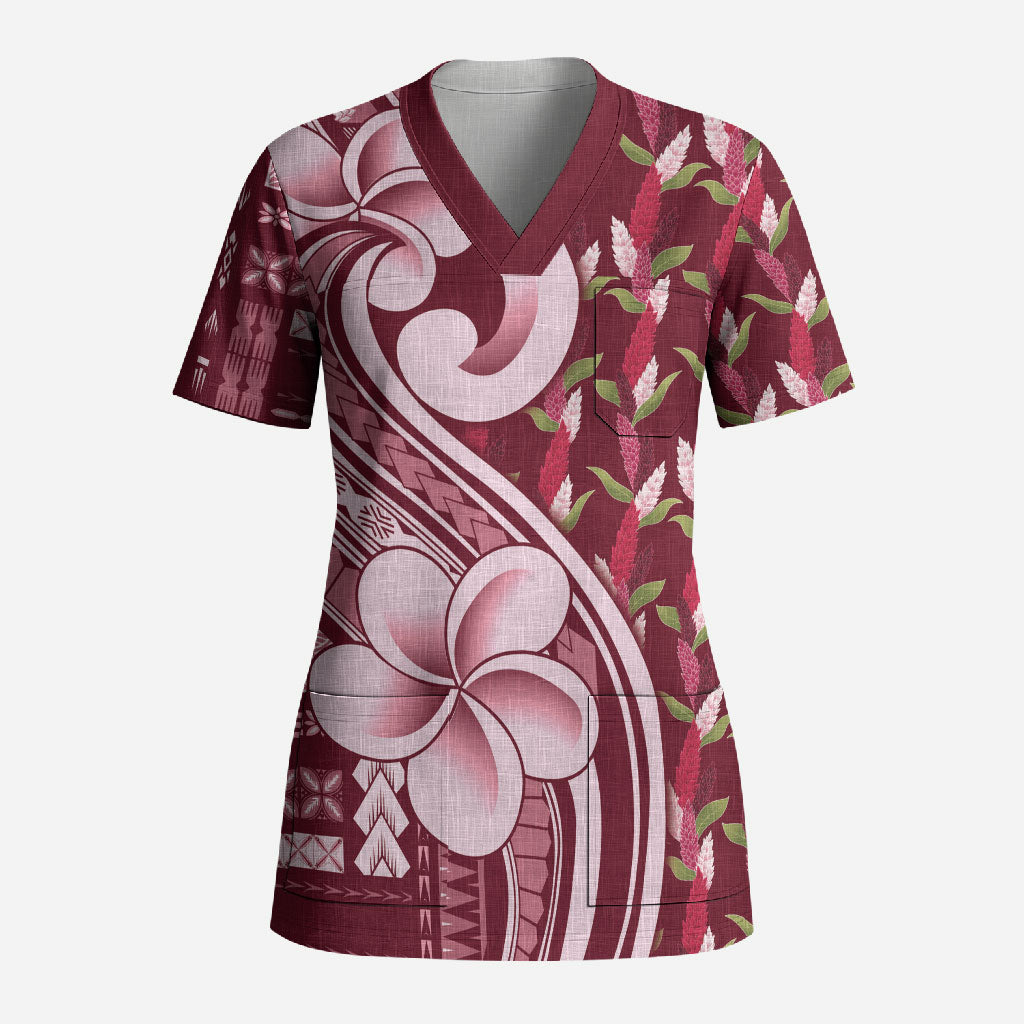 Samoa Teuila Scrub Top Maroon Samoan Siapo Motifs LT05 Adult Maroon - Polynesian Pride