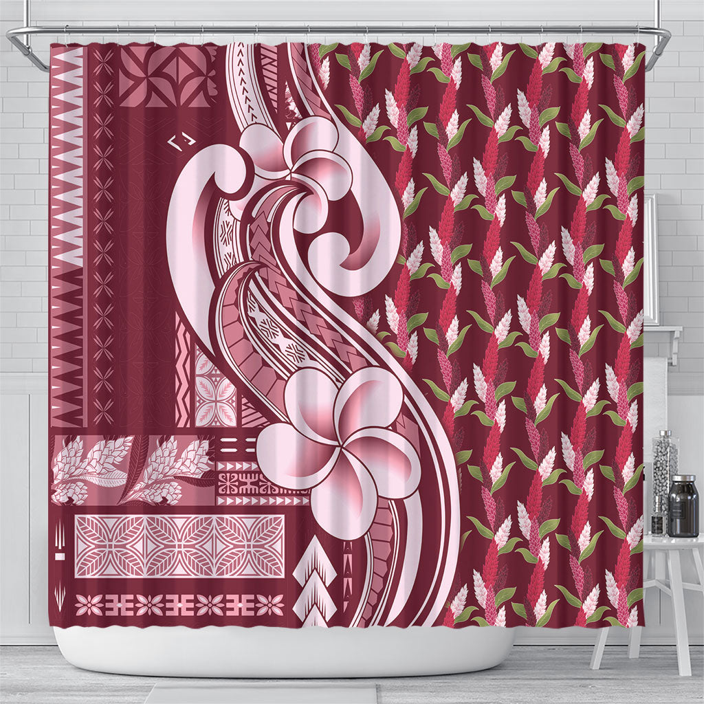 Samoa Teuila Shower Curtain Maroon Samoan Siapo Motifs