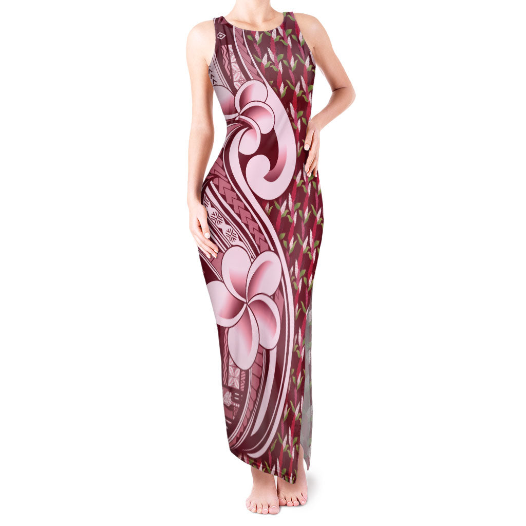 Samoa Teuila Tank Maxi Dress Maroon Samoan Siapo Motifs