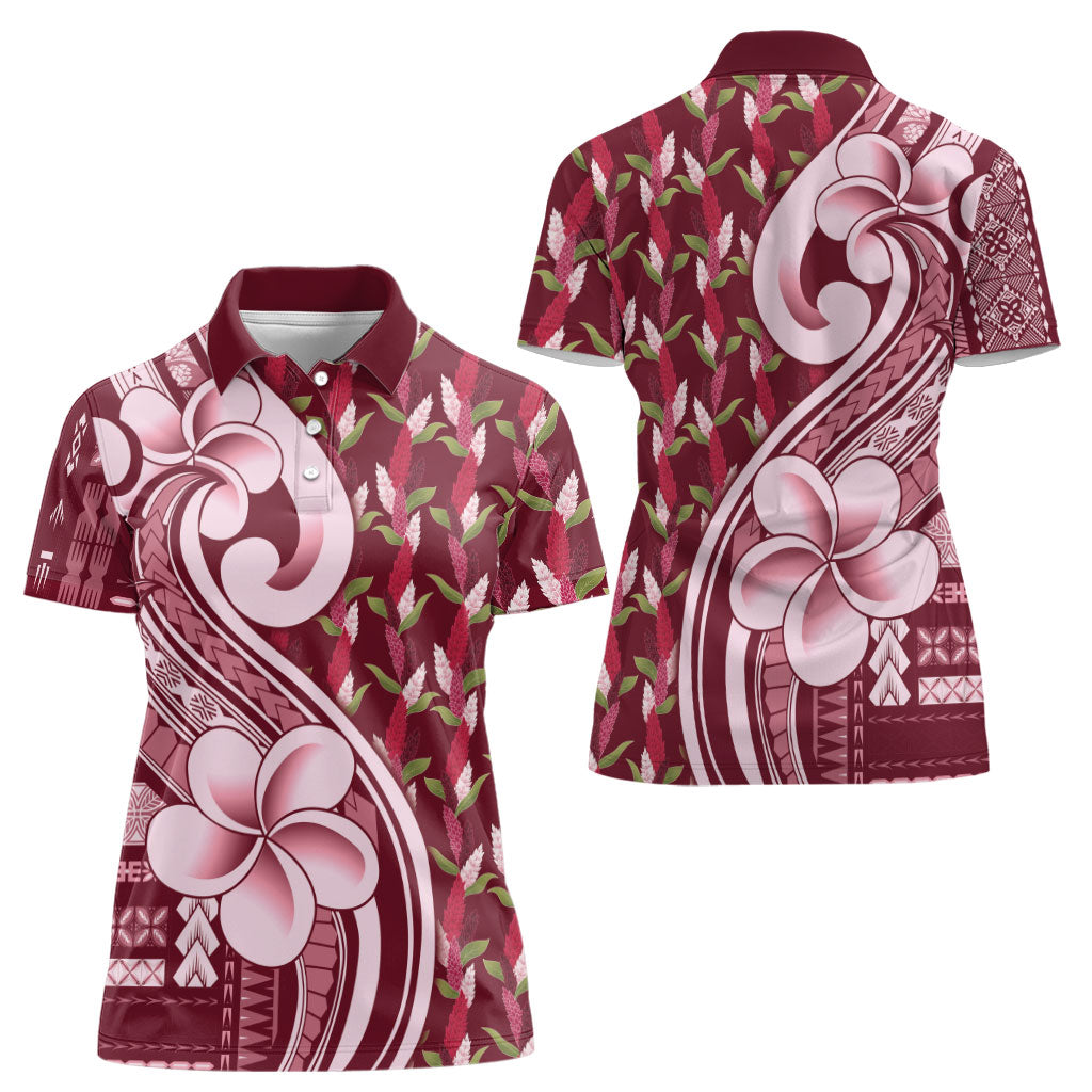 Samoa Teuila Women Polo Shirt Maroon Samoan Siapo Motifs