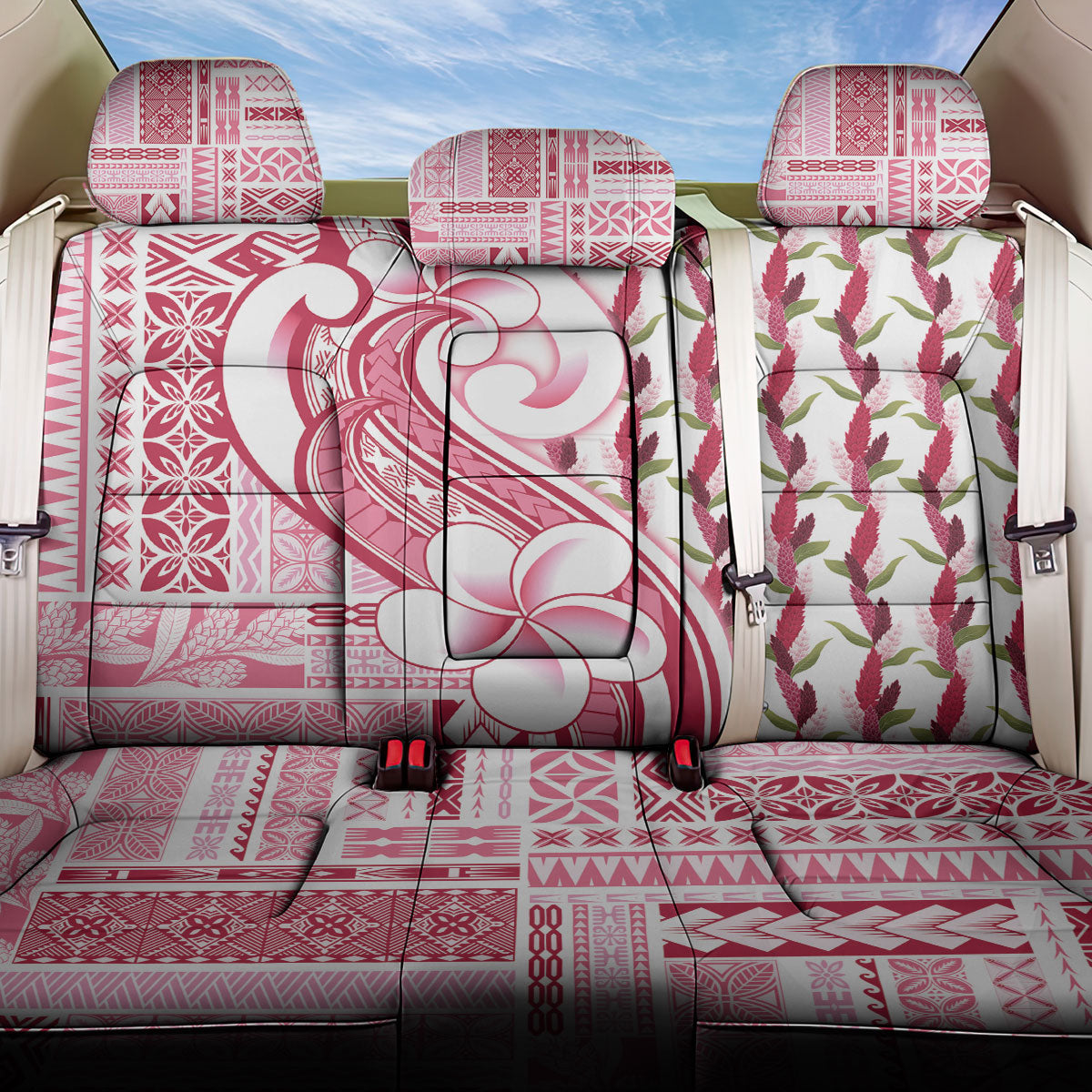 Samoa Teuila Back Car Seat Cover White Samoan Siapo Motifs LT05 One Size White - Polynesian Pride