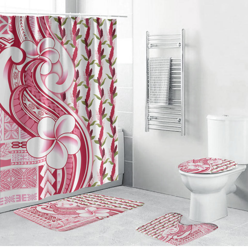 Samoa Teuila Bathroom Set White Samoan Siapo Motifs LT05 Bathroom Set (4 pcs) White - Polynesian Pride