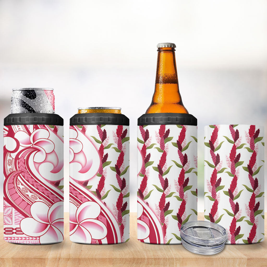 Samoa Teuila 4 in 1 Can Cooler Tumbler White Samoan Siapo Motifs
