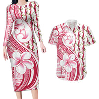 Samoa Teuila Couples Matching Long Sleeve Bodycon Dress and Hawaiian Shirt White Samoan Siapo Motifs