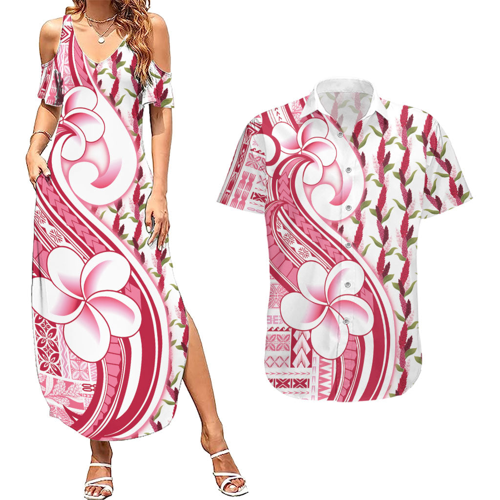 Samoa Teuila Couples Matching Summer Maxi Dress and Hawaiian Shirt White Samoan Siapo Motifs LT05 White - Polynesian Pride