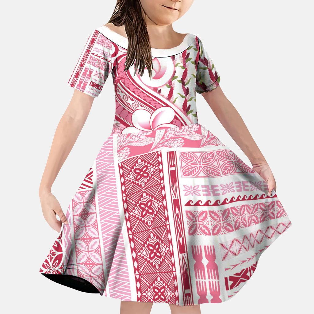 Samoa Teuila Family Matching Long Sleeve Bodycon Dress and Hawaiian Shirt White Samoan Siapo Motifs