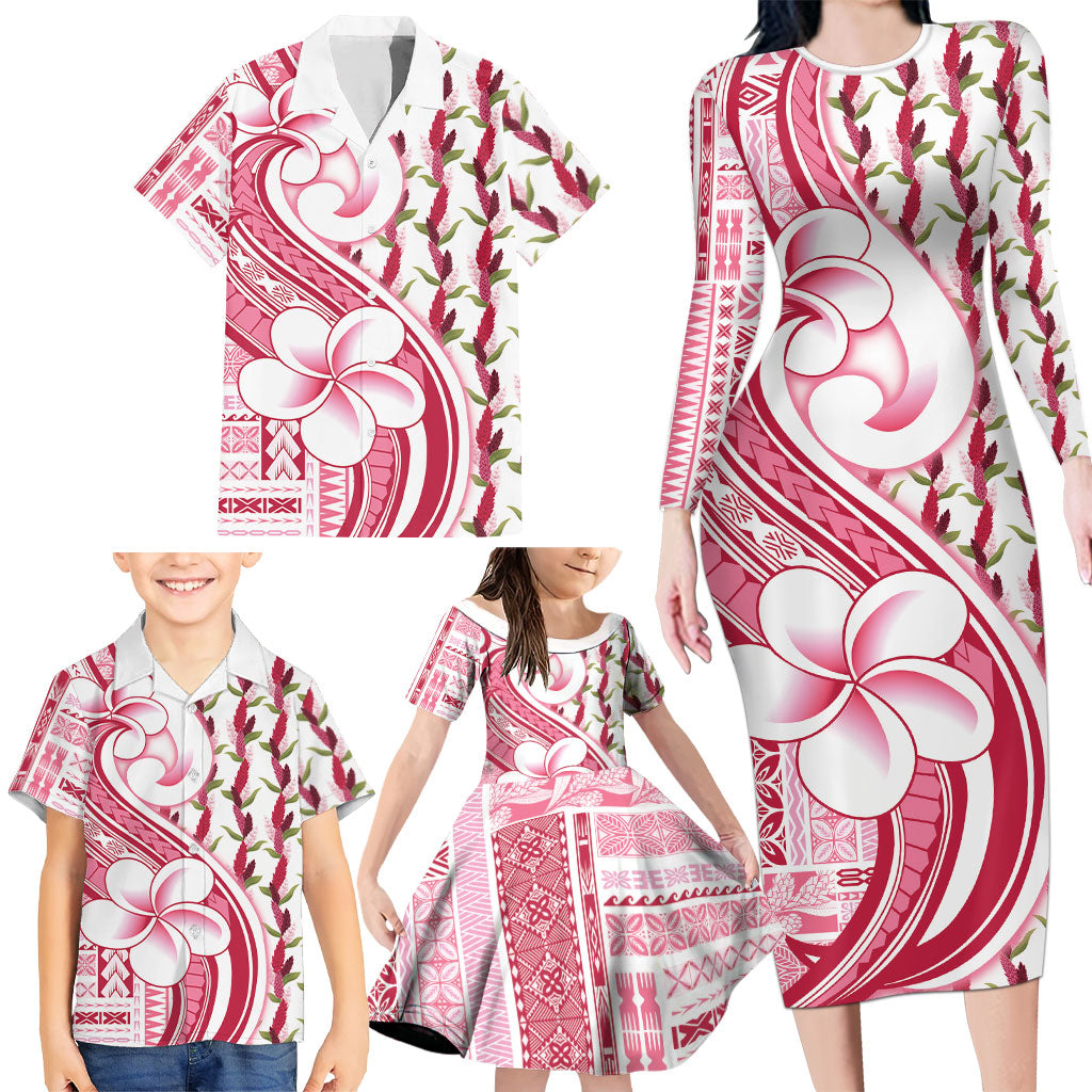 Samoa Teuila Family Matching Long Sleeve Bodycon Dress and Hawaiian Shirt White Samoan Siapo Motifs