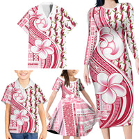Samoa Teuila Family Matching Long Sleeve Bodycon Dress and Hawaiian Shirt White Samoan Siapo Motifs