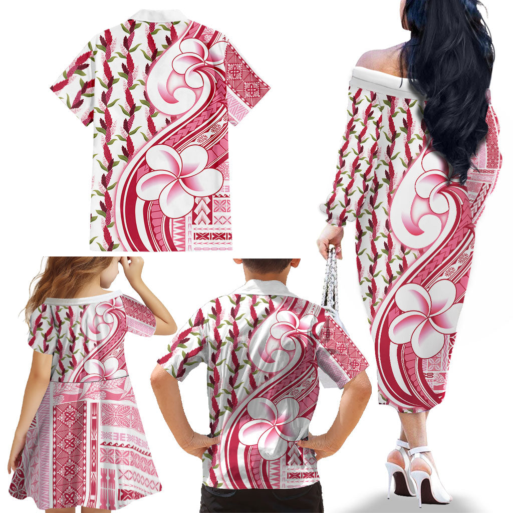 Samoa Teuila Family Matching Off The Shoulder Long Sleeve Dress and Hawaiian Shirt White Samoan Siapo Motifs