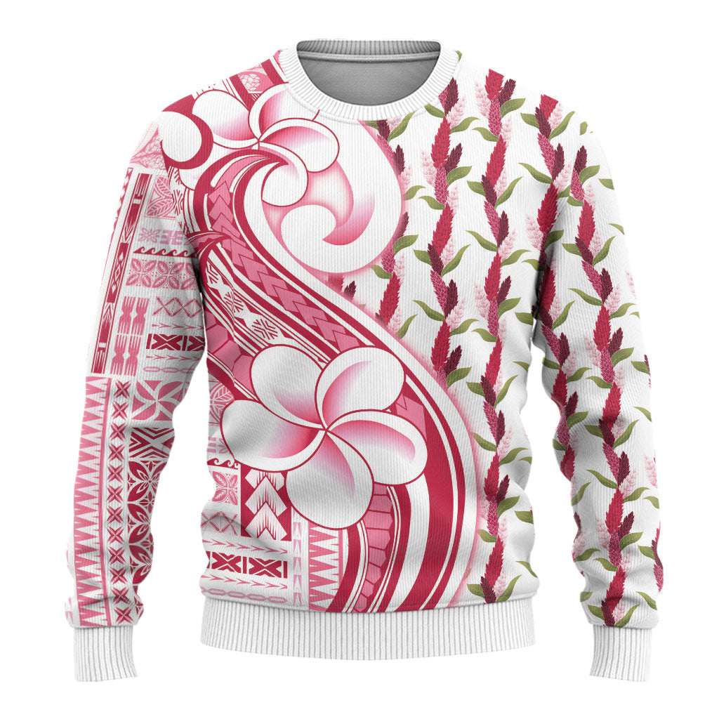 Samoa Teuila Ugly Christmas Sweater White Samoan Siapo Motifs