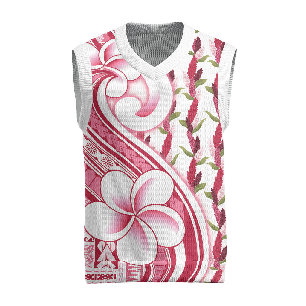 Samoa Teuila Christmas Knitted V-Neck Vest White Samoan Siapo Motifs LT05 White - Polynesian Pride