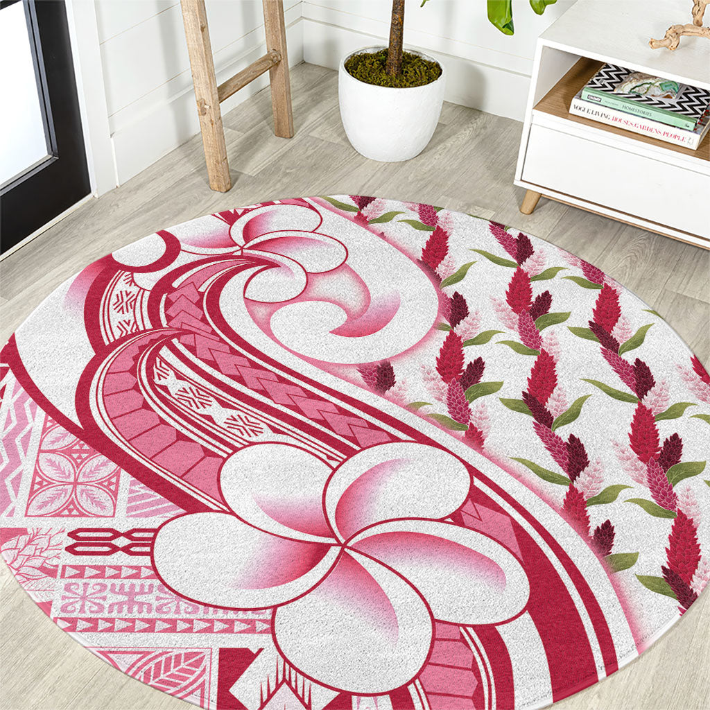 Samoa Teuila Round Carpet White Samoan Siapo Motifs