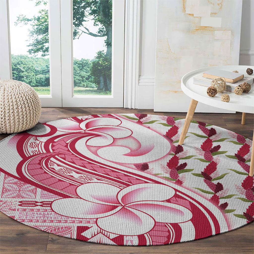 Samoa Teuila Round Carpet White Samoan Siapo Motifs