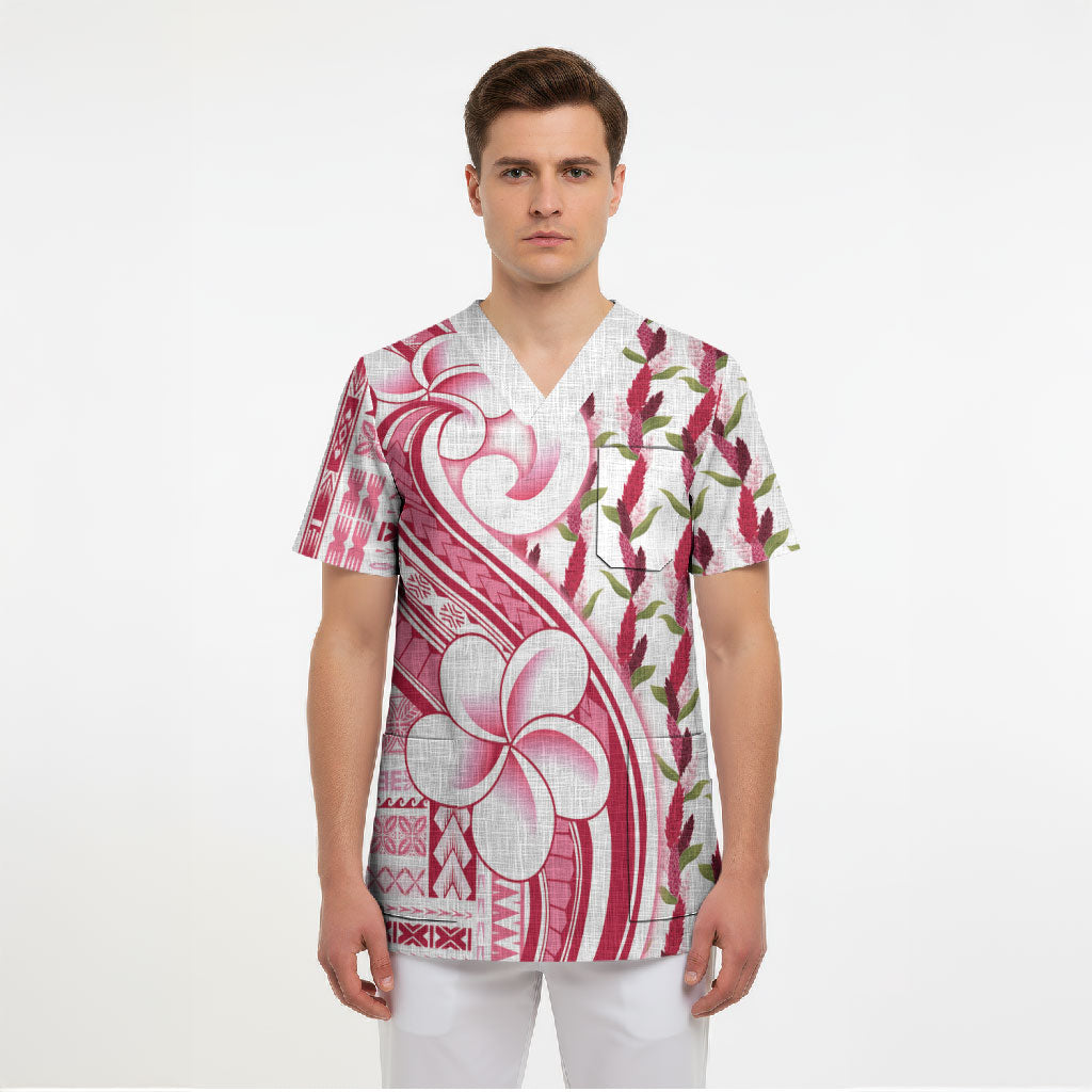 Samoa Teuila Scrub Top White Samoan Siapo Motifs