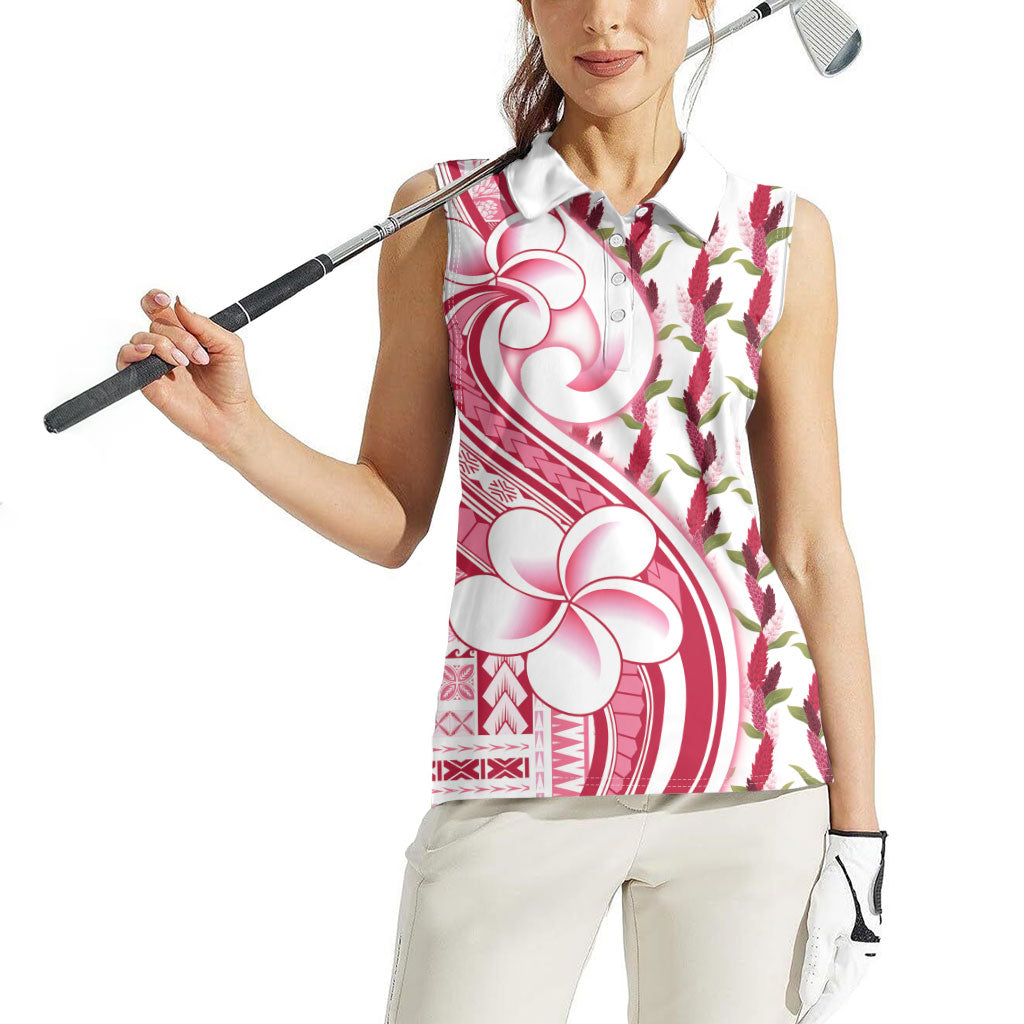Samoa Teuila Women Sleeveless Polo Shirt White Samoan Siapo Motifs