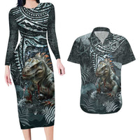 Hawaii Mo'o Lizard God Couples Matching Long Sleeve Bodycon Dress and Hawaiian Shirt Polynesian Style