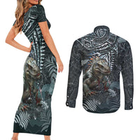 Hawaii Mo'o Lizard God Couples Matching Short Sleeve Bodycon Dress and Long Sleeve Button Shirt Polynesian Style