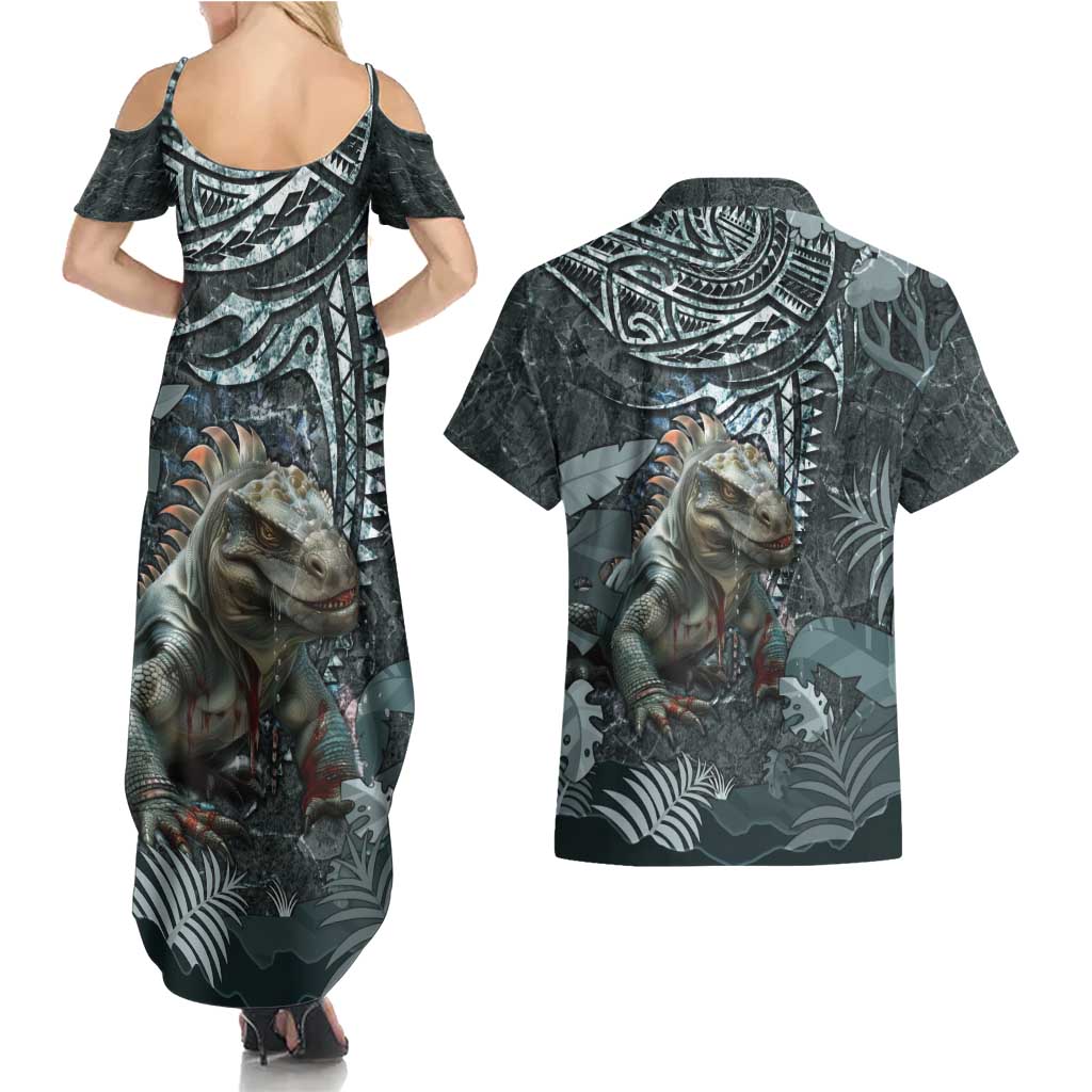 Hawaii Mo'o Lizard God Couples Matching Summer Maxi Dress and Hawaiian Shirt Polynesian Style