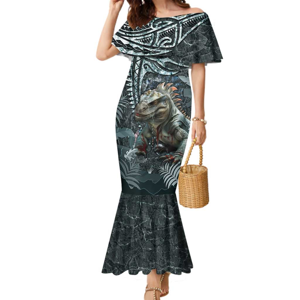 Hawaii Mo'o Lizard God Family Matching Mermaid Dress and Hawaiian Shirt Polynesian Style