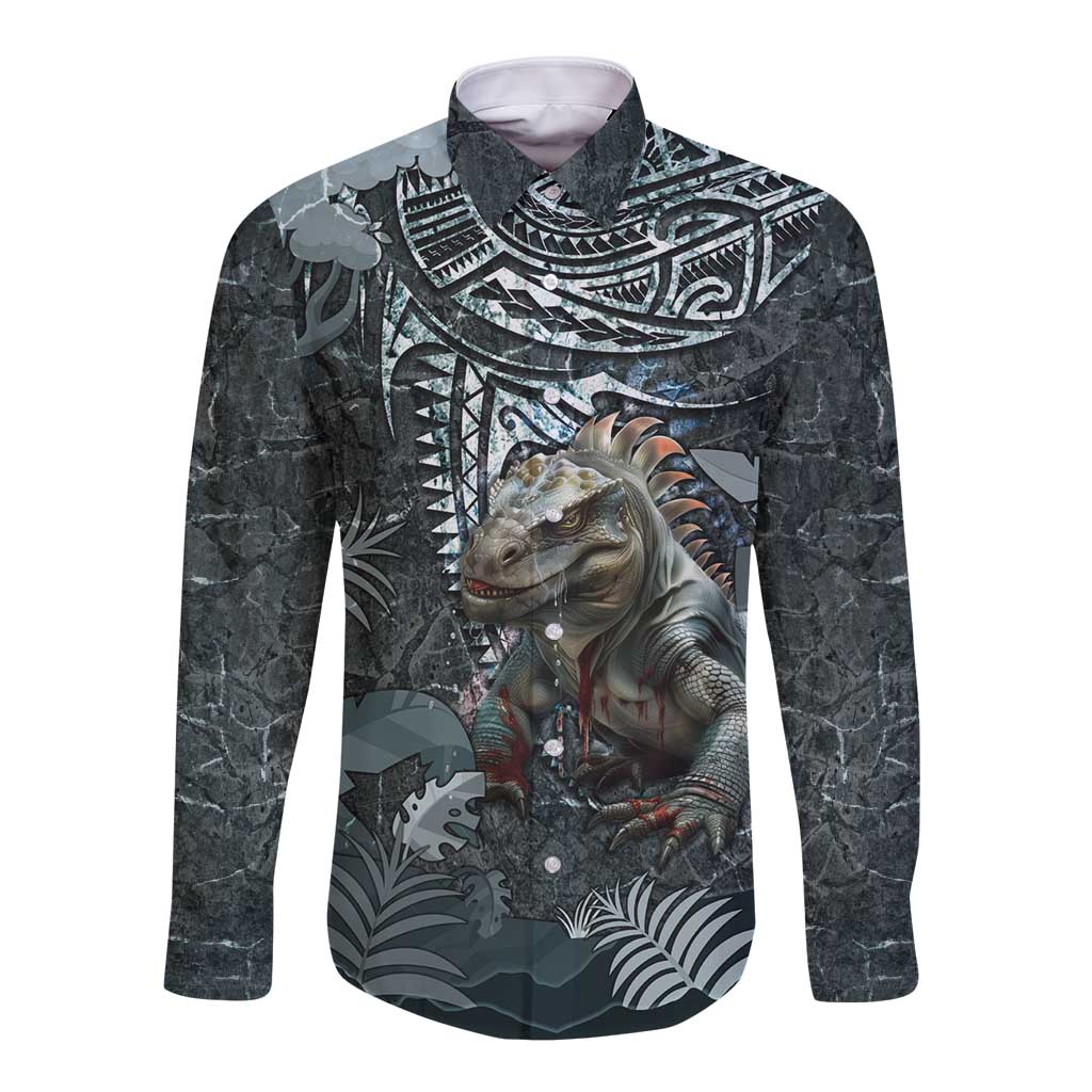 Hawaii Mo'o Lizard God Long Sleeve Button Shirt Polynesian Style LT05 Unisex Green - Polynesian Pride